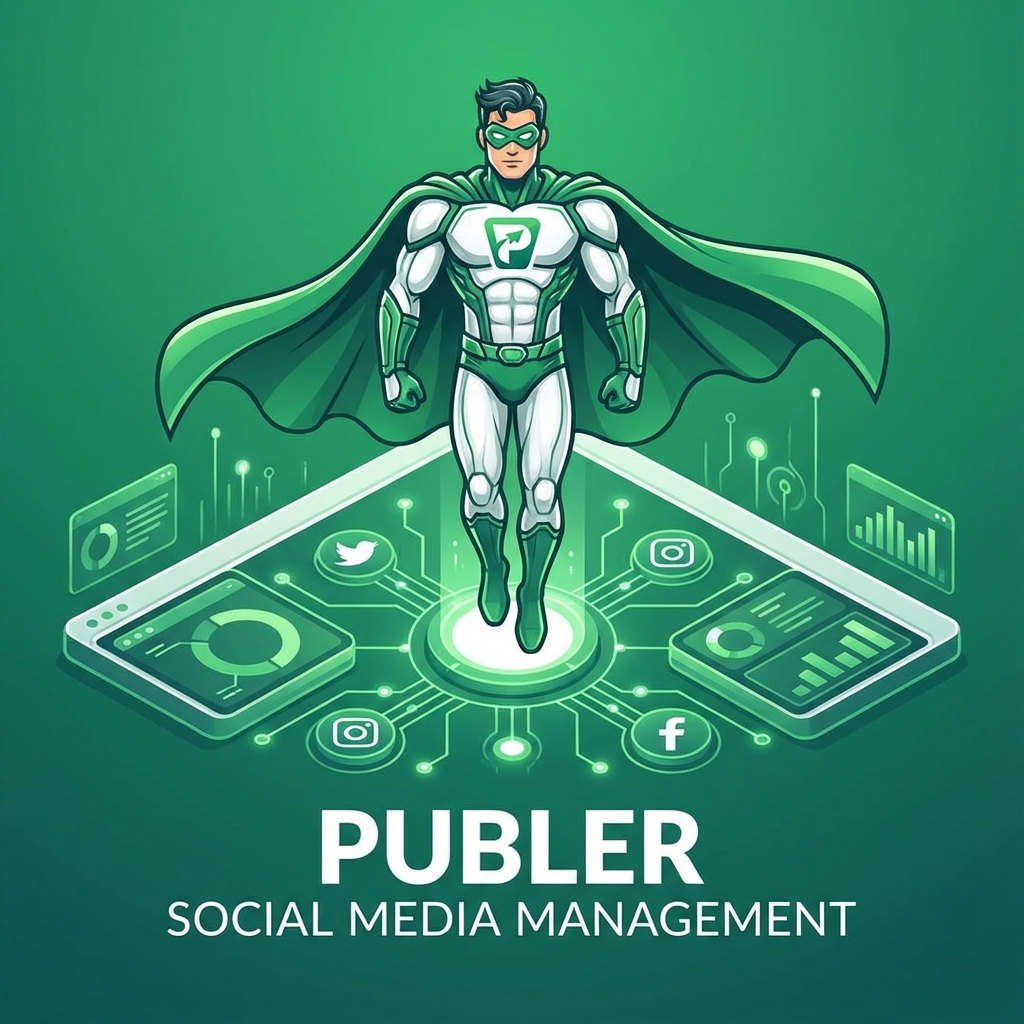 Publer Social Media Superhero Illustration